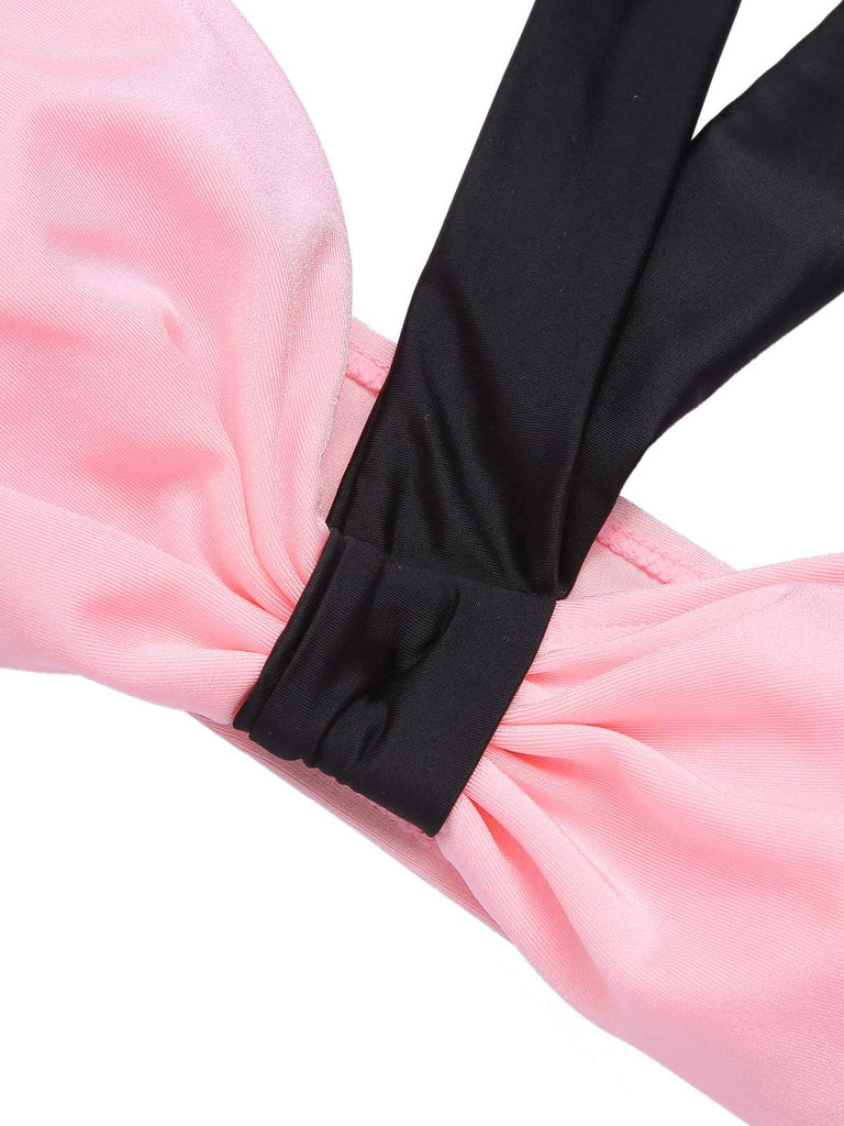 Black 1960s Halter Contrast Swimsuit — 1960s poolside glamour meets sun-drenched confidence