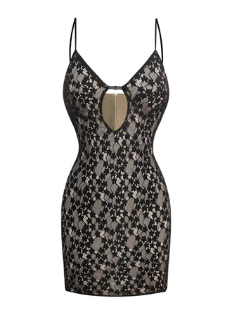 Black 1960s Hollow Floral Lace Bodycon Dress - vintage dress, retro fashion, classic black