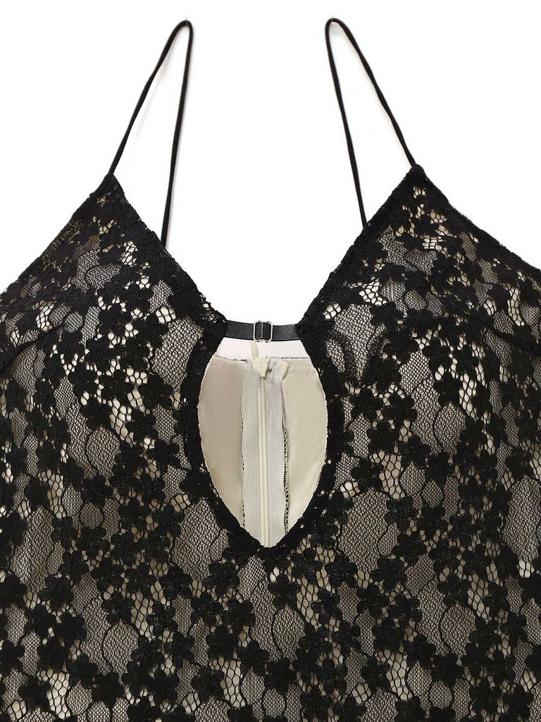 Black 1960s Hollow Floral Lace Bodycon Dress - vintage dress, retro fashion, classic black