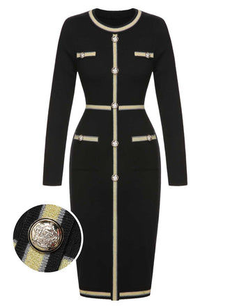 Black 1960s Knitted Buttoned Patchwork Dress: timeless style reimagined