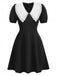 Black 1960s Lace Collar Puff Sleeve Dress - vintage dress, retro fashion, classic black