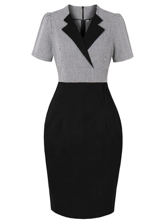She slips into this Black 1960s Lapel Shepherd Check Patchwork Dress and suddenly it's a 1960s daydream