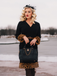 Black 1960s Leopard Plush V-Neck Pencil Dress - vintage dress, retro fashion, classic black