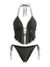 Black 1960s Polka Dot Beaded Cutout Halter Tankini Set - vintage fashion, retro style for vintage lovers
