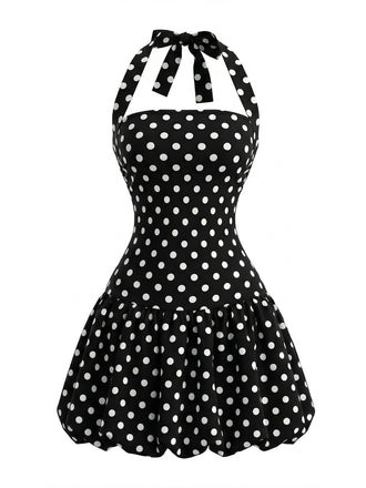 Black-1960s-Polka-Dot-Halter-Bubble-Dress, vintage, retro, dress