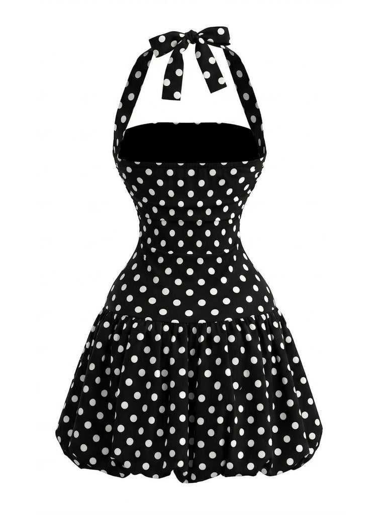 Black-1960s-Polka-Dot-Halter-Bubble-Dress, vintage, retro, dress