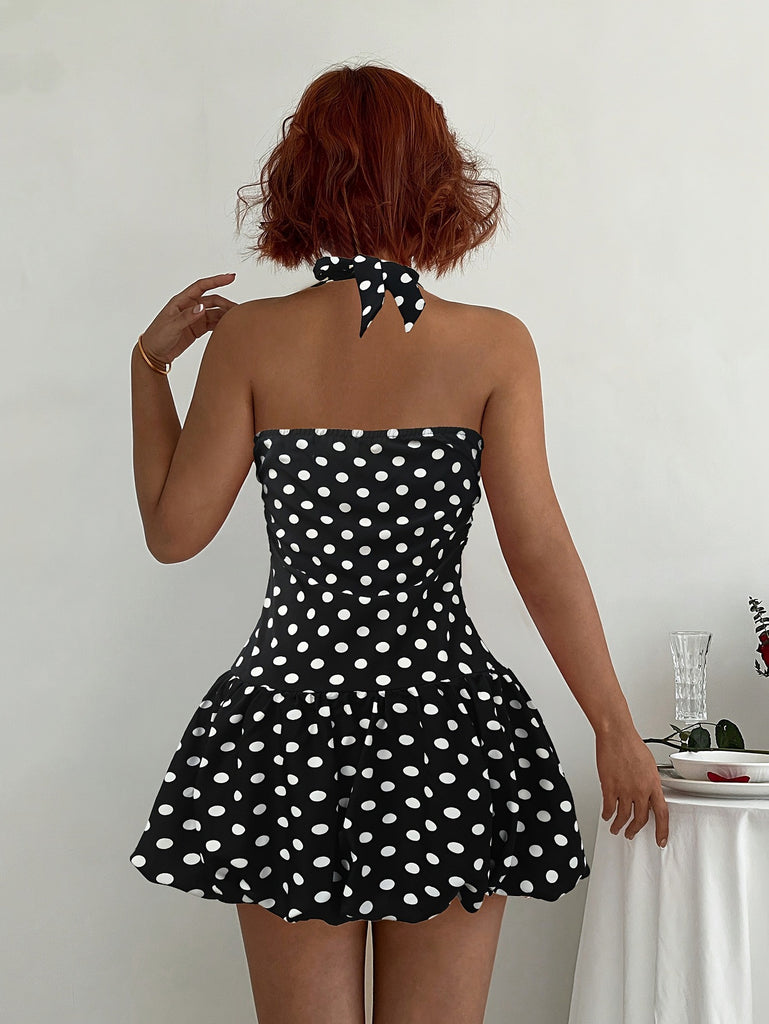 Black-1960s-Polka-Dot-Halter-Bubble-Dress, vintage, retro, dress
