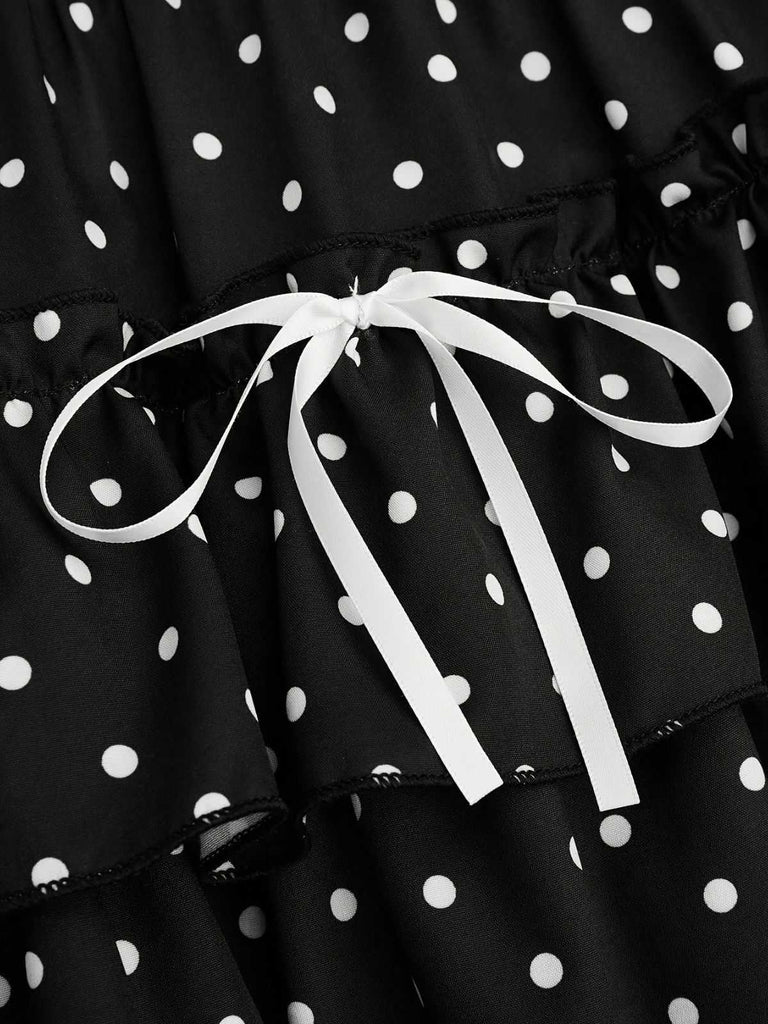 Black 1960s Polka Dot Lace Ruffle Mini Skirt - vintage skirt, retro style, classic black