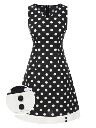 Black 1960s Polka Dot V-Neck Dress, vintage dress, retro fashion - perfect for women who love vintage and retro fashion