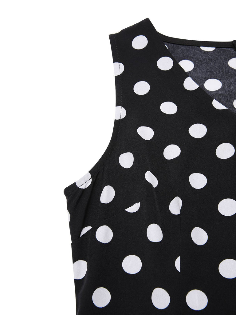 Black 1960s Polka Dot V-Neck Dress, vintage dress, retro fashion - perfect for women who love vintage and retro fashion