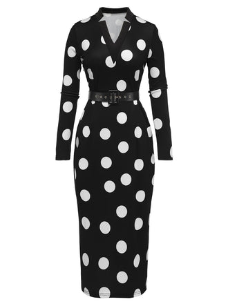 Black 1960s Polka Dot V-Neck Dress: timeless style reimagined