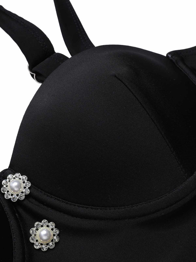 Black 1960s Polka Dots Mesh Swimsuit, vintage swimsuit, pin-up swimwear - perfect for women who love vintage and retro fashion