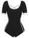 She's wearing Black 1960s Puff Sleeves One-Piece Swimsuit and the whole beach remembers the 1960s