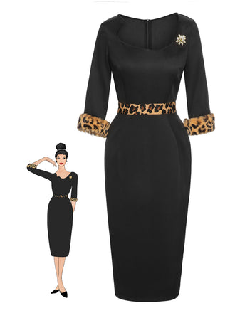 Black 1960s Raw Hem Leopard Asymmetric Wrap Dress, vintage dress, retro fashion - perfect for women who love vintage and retro fashion