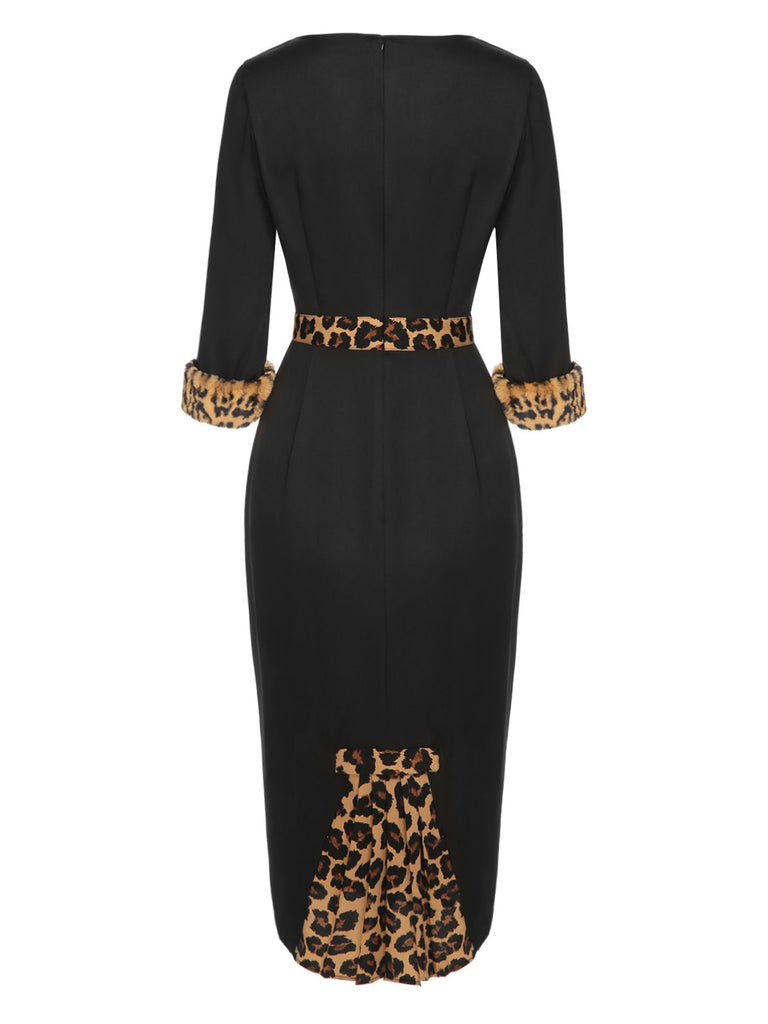 Black 1960s Raw Hem Leopard Asymmetric Wrap Dress, vintage dress, retro fashion - perfect for women who love vintage and retro fashion