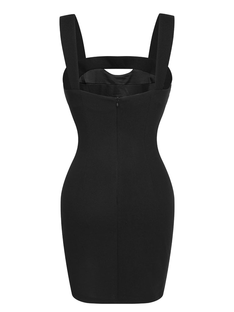 Black 1960s Rhinestone Patchwork Neck Mini Dress, vintage dress, retro fashion - perfect for women who love vintage and retro fashion