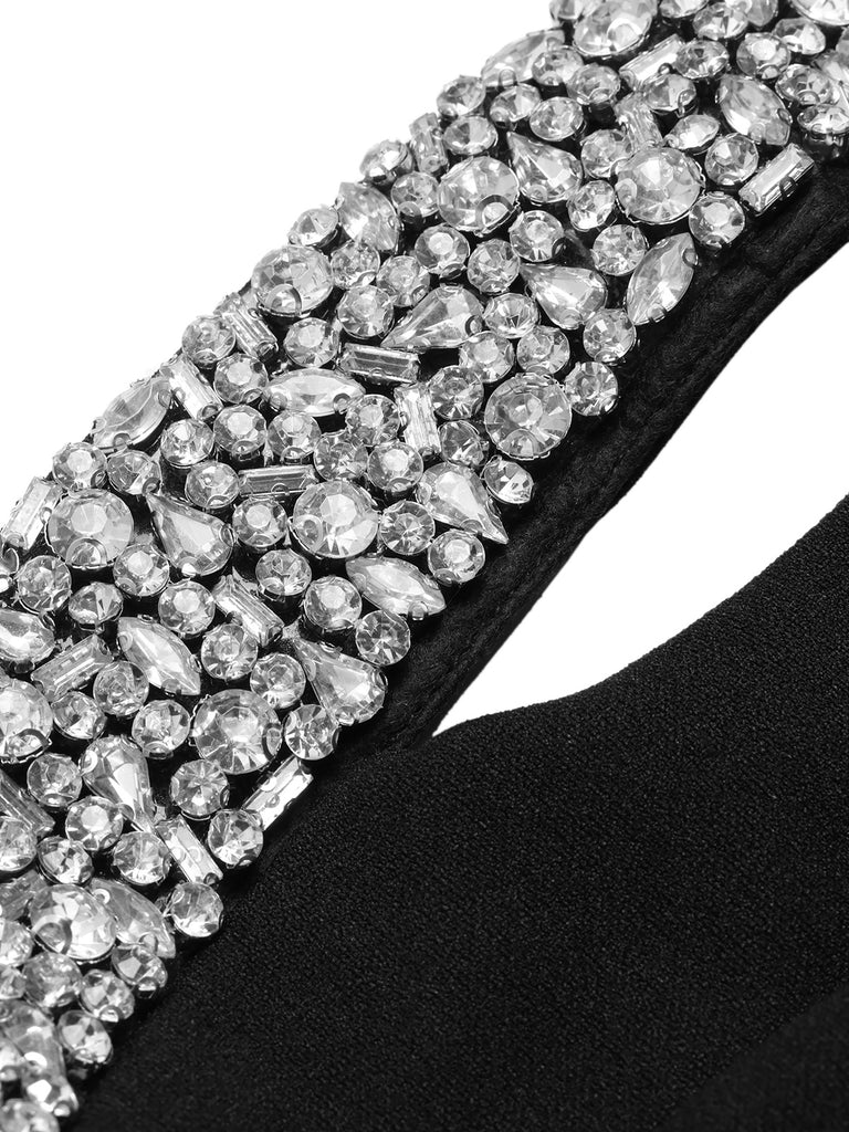 Black 1960s Rhinestone Patchwork Neck Mini Dress, vintage dress, retro fashion - perfect for women who love vintage and retro fashion