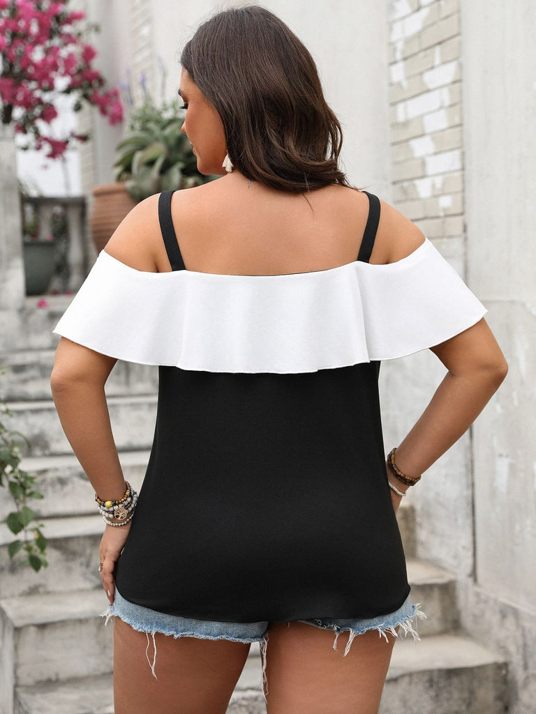 Black 1960s Ruffle Cold-Shoulder Tie-Front Blouse - vintage fashion, retro style, classic black