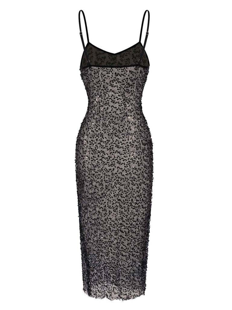 Black 1960s Sequined Spaghetti Straps Dress, vintage dress, retro fashion - perfect for women who love vintage and retro fashion