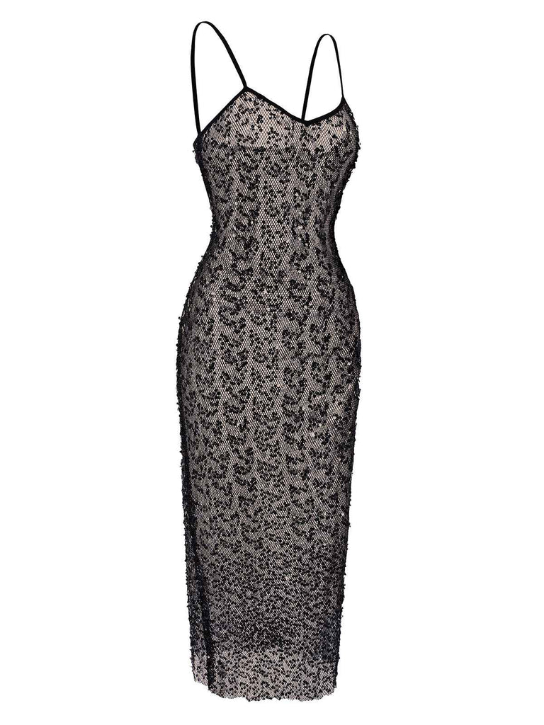 Black 1960s Sequined Spaghetti Straps Dress, vintage dress, retro fashion - perfect for women who love vintage and retro fashion