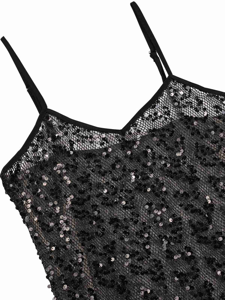 Black 1960s Sequined Spaghetti Straps Dress, vintage dress, retro fashion - perfect for women who love vintage and retro fashion