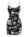 Black 1960s Skull Rose Halloween Bodycon Dress - vintage dress, retro fashion, classic black