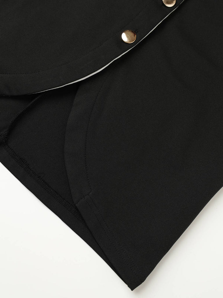 Black 1960s Sleeveless Lapel Button Bodycon Dress, vintage dress, retro fashion - perfect for women who love vintage and retro fashion