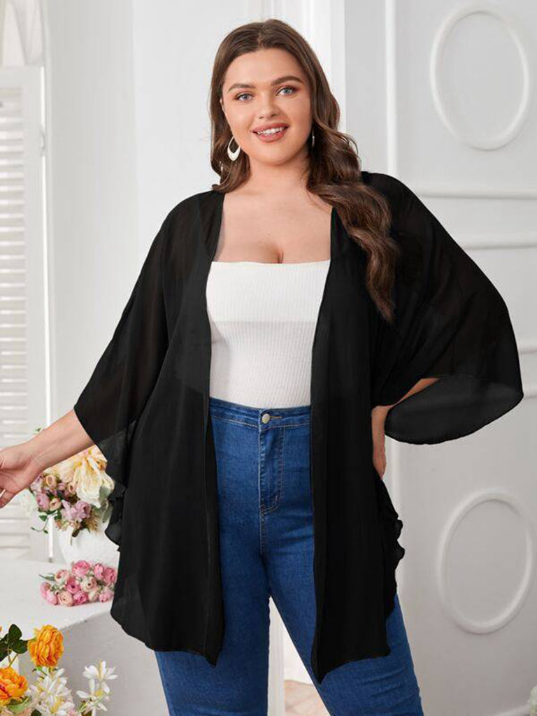 Black 1960s Solid Dolman Sleeve Loose Cover Up - vintage fashion, retro style, classic black