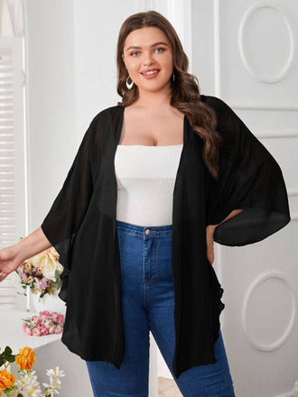 Black 1960s Solid Dolman Sleeve Loose Cover Up - vintage fashion, retro style, classic black
