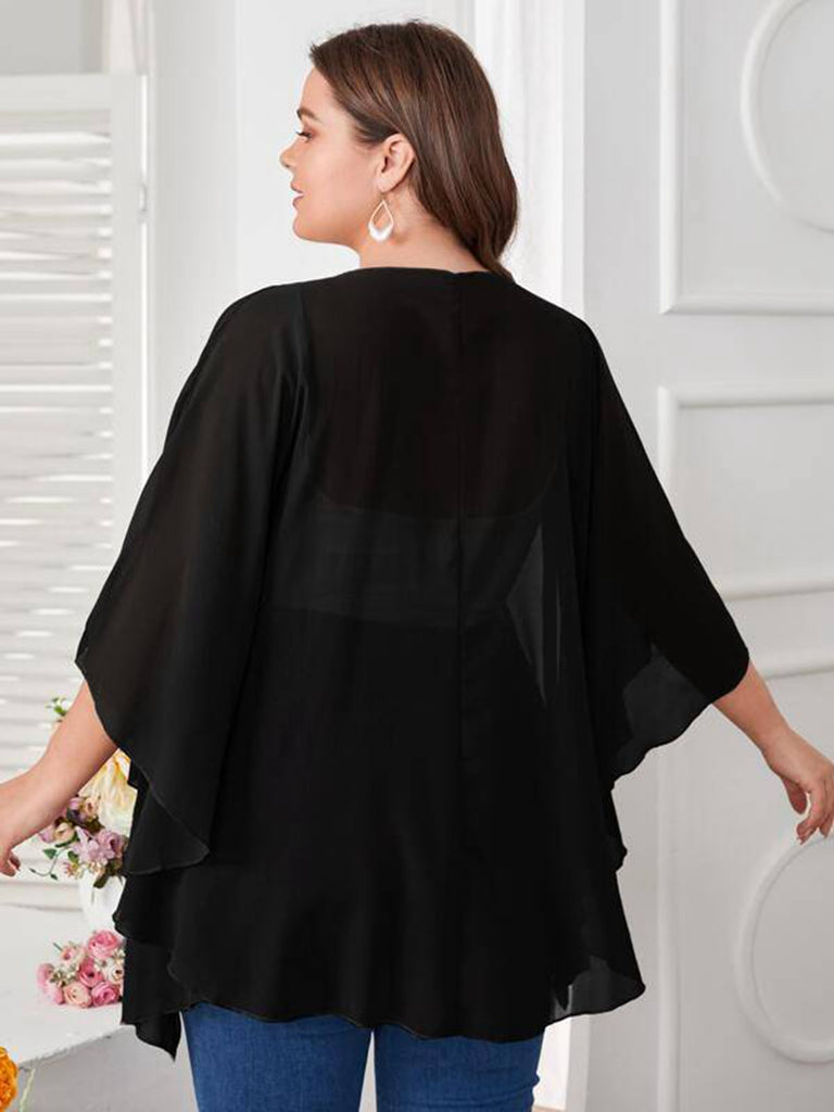 Black 1960s Solid Dolman Sleeve Loose Cover Up - vintage fashion, retro style, classic black