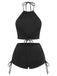 Black 1960s Solid Halter Ruched Bikini Set: beautiful vintage swimwear, retro swimsuit, pin-up style with timeless appeal