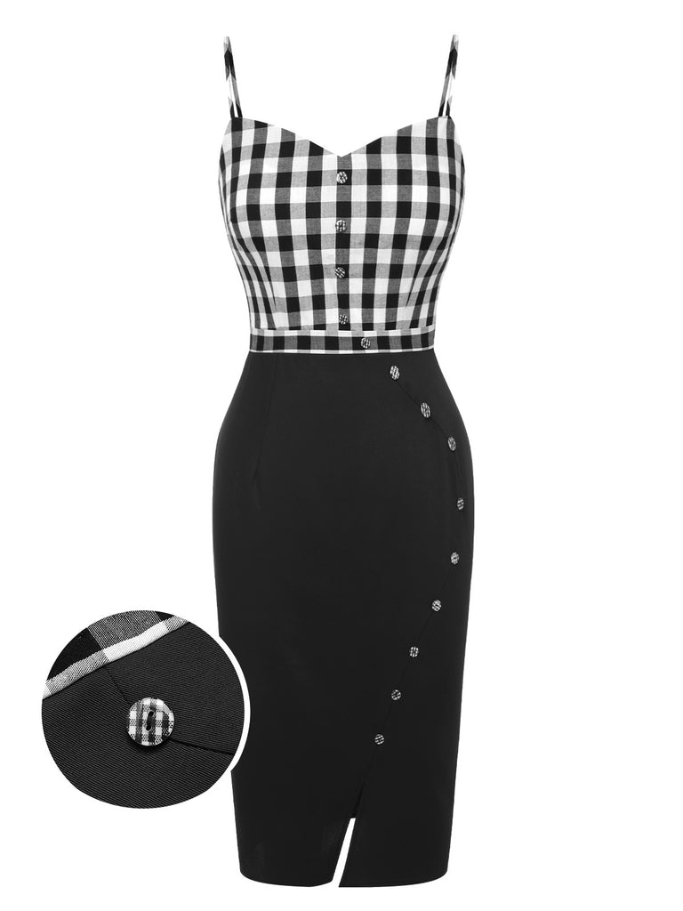 Black 1960s Spaghetti Straps Plaid Patchwork Dress, vintage dress, retro fashion - perfect for women who love vintage and retro fashion