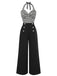 Black 1960s Stripe Knit Patchwork Halter Jumpsuit, vintage romper, retro jumpsuit - perfect for women who love vintage and retro fashion