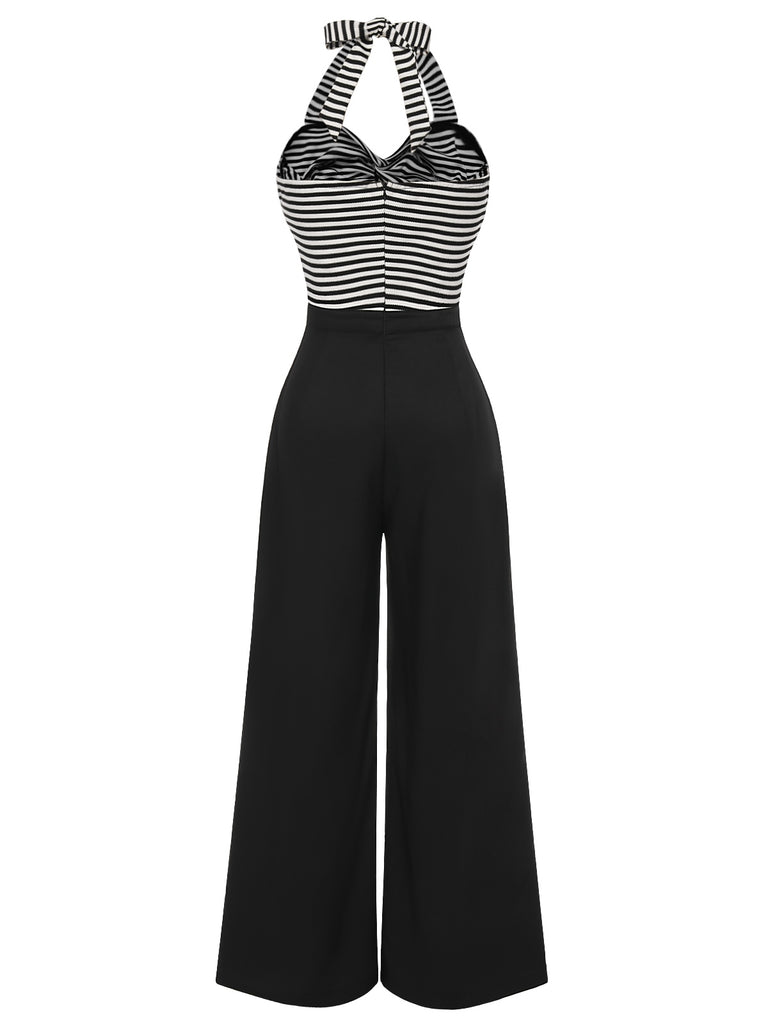 Black 1960s Stripe Knit Patchwork Halter Jumpsuit, vintage romper, retro jumpsuit - perfect for women who love vintage and retro fashion