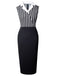 Black 1960s Striped Patchwork Lapel Pencil Dress, vintage dress, retro fashion - perfect for women who love vintage and retro fashion
