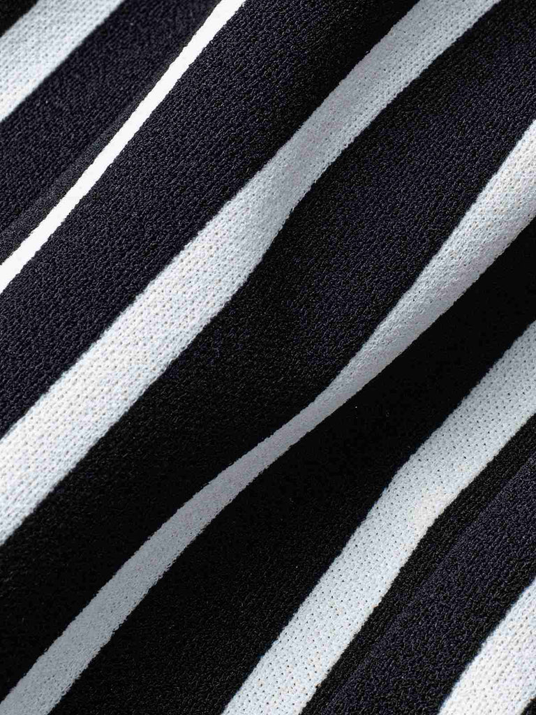 Black 1960s Striped Patchwork Lapel Pencil Dress, vintage dress, retro fashion - perfect for women who love vintage and retro fashion