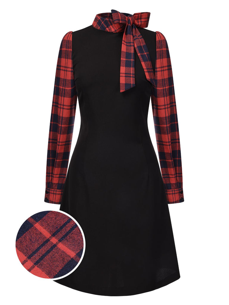 Black 1960s Tie Neck Plaids Bow Dress: where 1960s romance meets her modern spirit