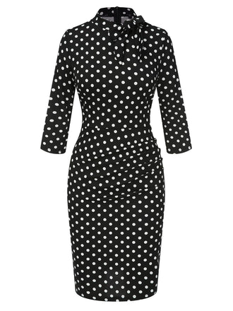 Black 1960s Tie Neck Polka Dots Dress, vintage dress, retro fashion - perfect for women who love vintage and retro fashion