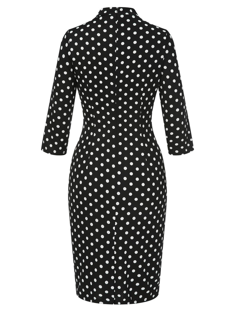Black 1960s Tie Neck Polka Dots Dress, vintage dress, retro fashion - perfect for women who love vintage and retro fashion