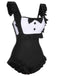 Black 1960s Tuxedo Ruffle Strap Swimsuit, vintage swimsuit, pin-up swimwear - perfect for women who love vintage and retro fashion