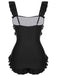 Black 1960s Tuxedo Ruffle Strap Swimsuit, vintage swimsuit, pin-up swimwear - perfect for women who love vintage and retro fashion