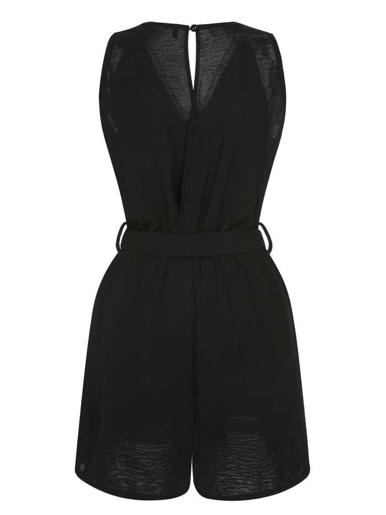 This Black 1960s V-Neck Belted Romper carries 1960s stories waiting to be told