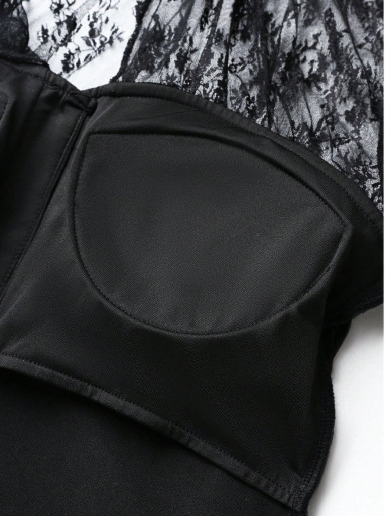 Black 1960s V-Neck Lace Patchwork Blouse, vintage top, retro blouse - perfect for women who love vintage and retro fashion