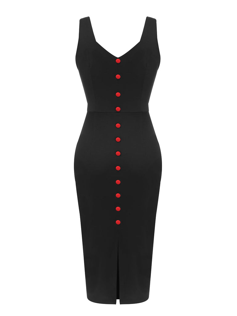 Black 1960s V-Neck Solid Bodycon Dress, vintage dress, retro fashion - perfect for women who love vintage and retro fashion