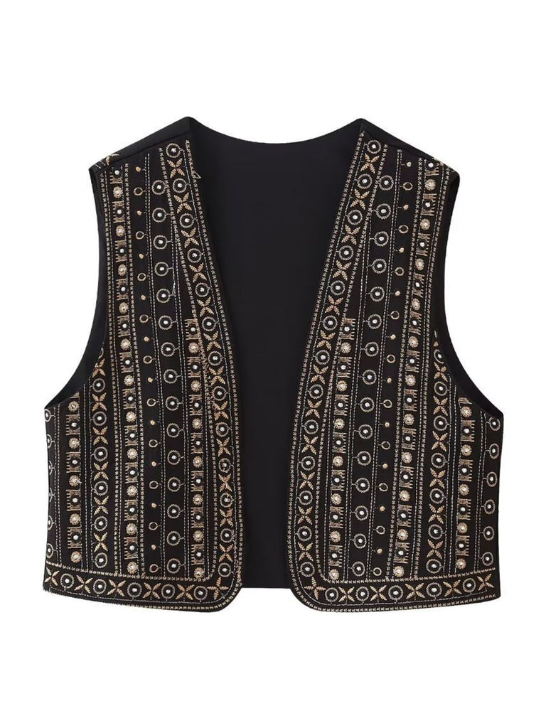 Black 1960s Vintage Embroidered Vest Jacket: timeless style reimagined