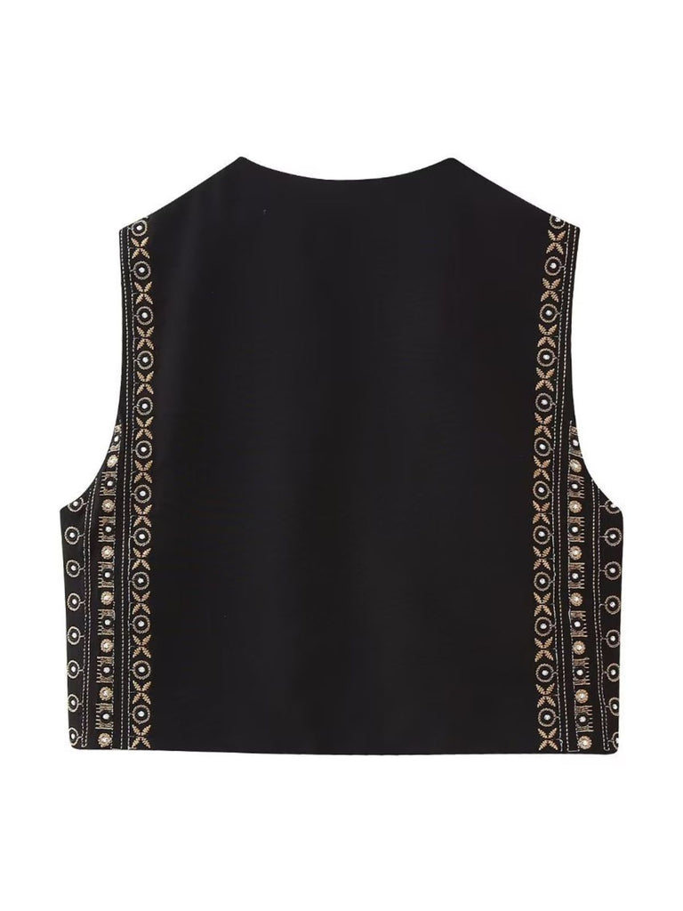 Black 1960s Vintage Embroidered Vest Jacket — vintage elegance for the modern woman