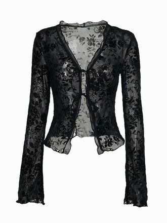 Black 1960s Water-soluble Lace Trim Sheer Blouse - vintage fashion, retro style, classic black