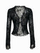 Black 1960s Water-soluble Lace Trim Sheer Blouse - vintage fashion, retro style, classic black
