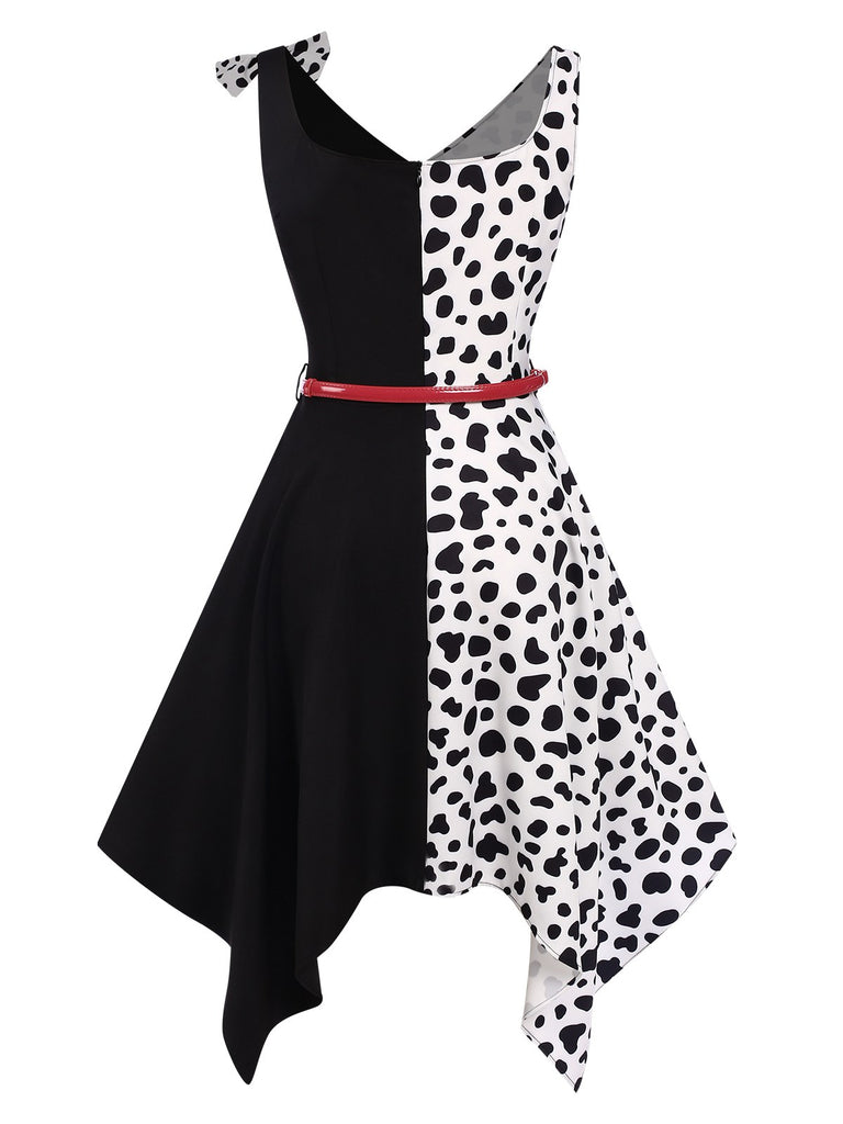 Black 1970s Cow Spots Patchwork Dress, vintage dress, retro fashion - perfect for women who love vintage and retro fashion