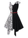 Black 1970s Cow Spots Patchwork Dress, vintage dress, retro fashion - perfect for women who love vintage and retro fashion